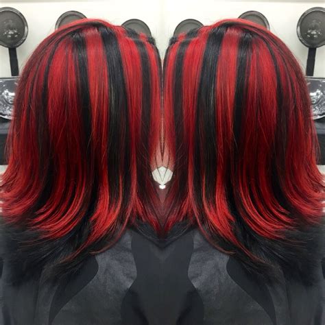 red and black chunky highlights red ombre hair hair color streaks hair streaks