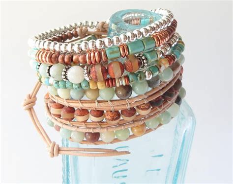Leather Wrap Beaded Bracelets Boho Jewelry By Longlanejewelry Beachy