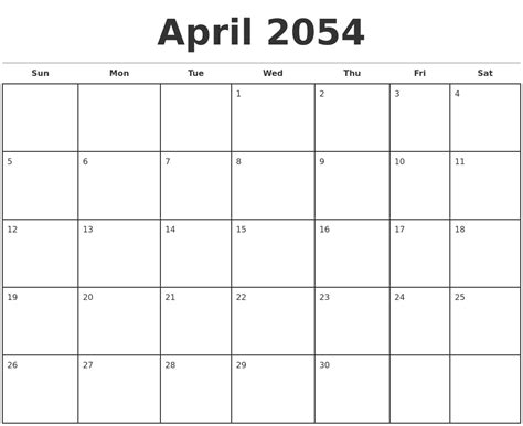 April 2054 Monthly Calendar Template