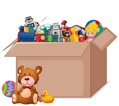 Free Vector Cardboard Box Full Of Toys On White