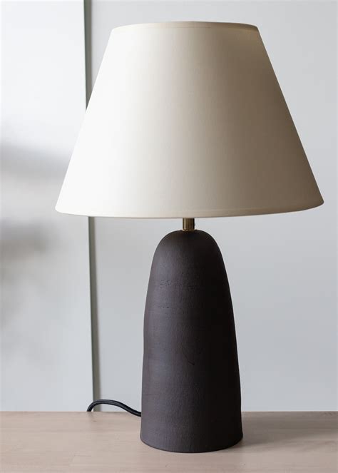 Black Ceramic Table Lamp With Smooth Ecru Fabric Lampshade Etsy
