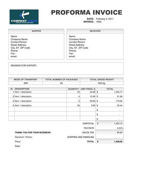 Meaning Proforma Invoice Invoice Template Ideas