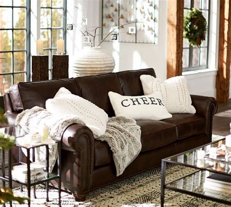 Using black with shades of gray and brown we will create a super tranquilizing environment. Webster Leather Sofa | Pottery Barn | Living Room ...