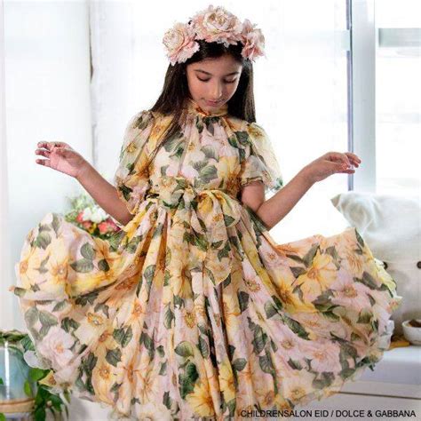 Dolce And Gabbana Girls Mini Me Yellow Silk Camellia Floral Dress