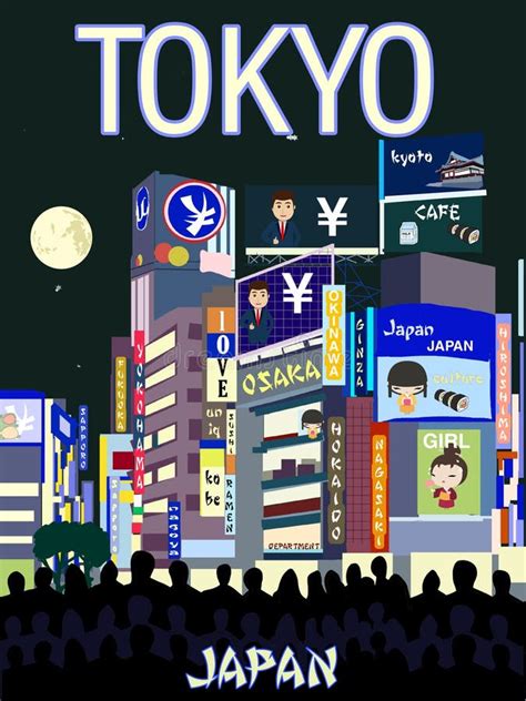 Night Scene In The Shibuya Crossing Tokyo Japan Illustration Best For