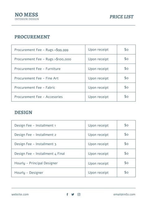 Edit And Download This Professional No Mess Interior Design Price List