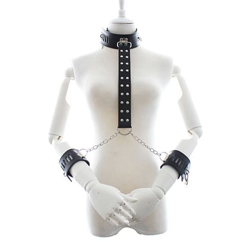 sexy black faux leather neck around harness metal chain punk gothic body bondage cage strap with