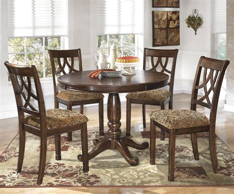 5 Piece Cherry Finish Round Dining Table Set By Signature Design By