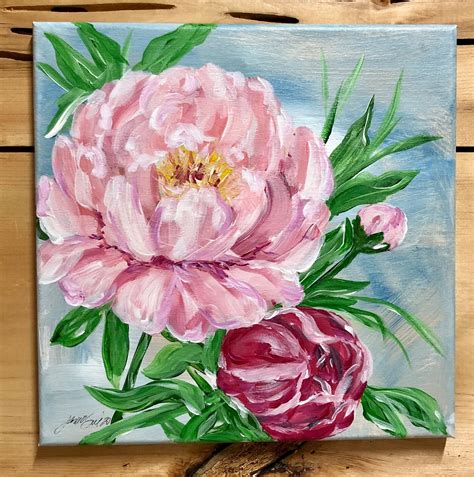 Acrylic Painting Of Pink Peonies Etsy