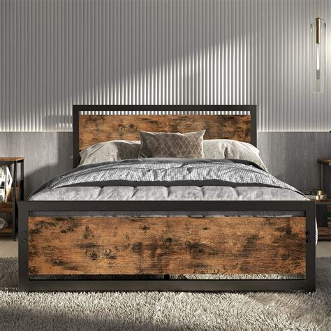 Likimio Industrial Platform Bed Frame With Mdf Headboard Strong Support Full