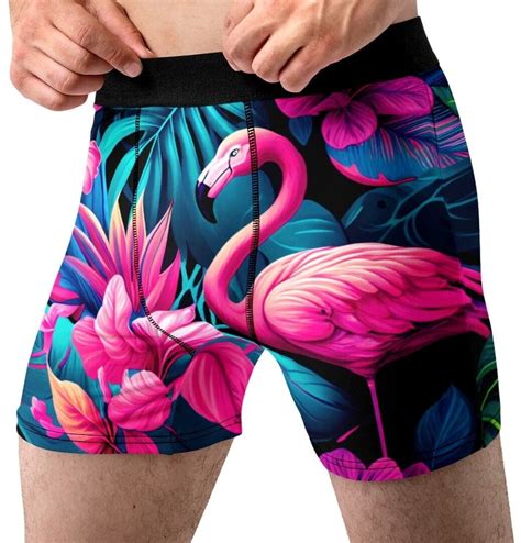 Pink Flamingo Underwear Adult Tropical Hawaiian Print Boxer Briefs For