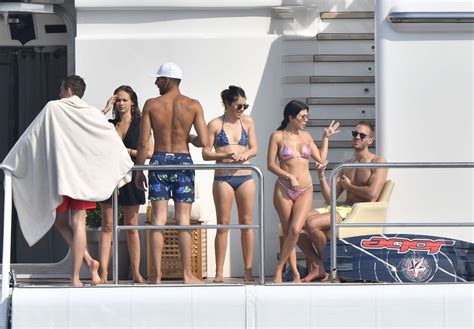 Kourtney Kardashian And Kendall Jenner In Bikinis On A Yacht In Antibes