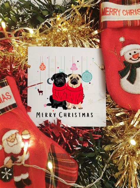 Pug Dog Christmas Card Illustrated Cards Dog Themed Ts Etsy Uk