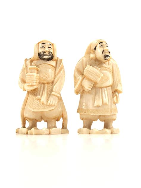 Lot 2pc Antique Hand Carved Ivory Asian Male Figures