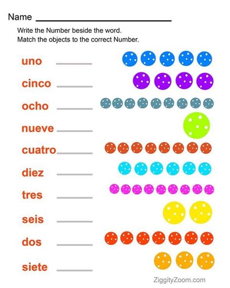 Spanish Numbers Math Worksheet