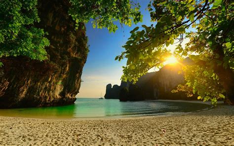 trees sand paradise beach summer island beaches rocks sunset thailand calm travel tropical sea