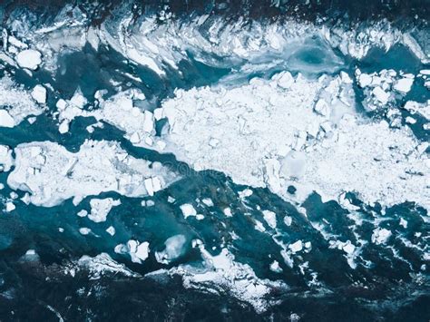 Overhead Top View Of Frozen Mountains River Creek Stock Photo Image