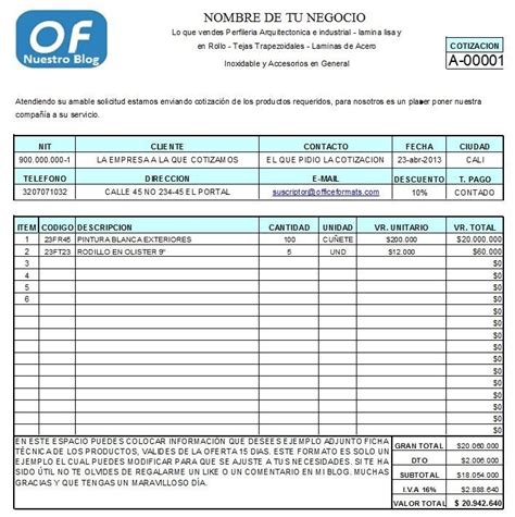 Formato De Cotizacion1 Cotizacion Formato Presupuesto Excel Hojas