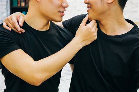 Two Beautiful Gay Male Couple Kissing With Each Other Close Up Of Gay