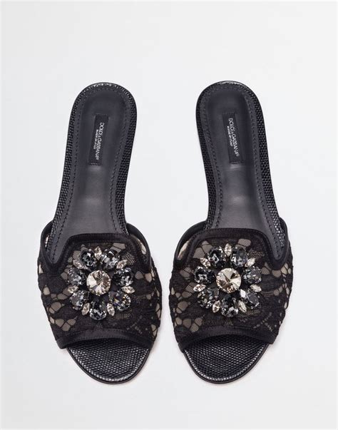 Slippers In Lace With Crystals Women Dolceandgabbana Lace Sandals