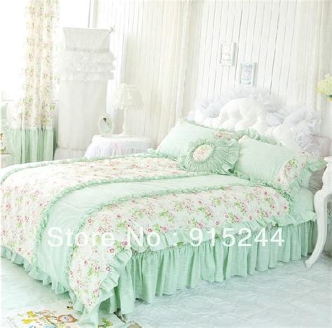 girls light green small flower luxury bedding set cotton