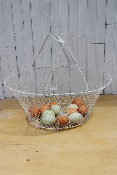 Collapsible Vintage Wire Egg Basket W Shabby Chippy Paint French