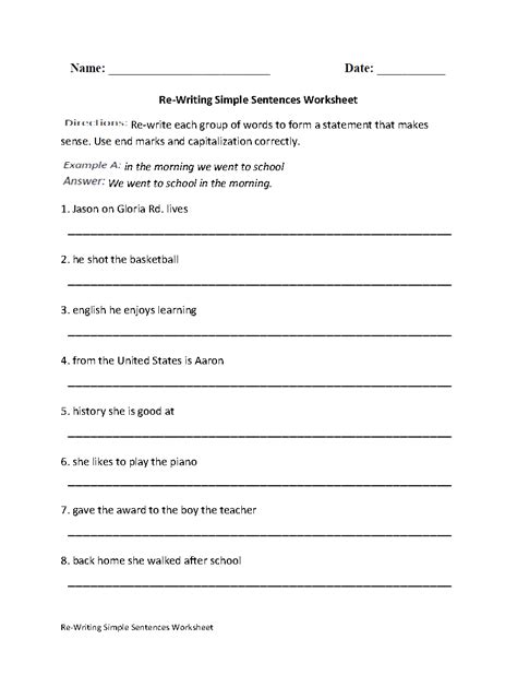 Sentence Worksheet Category Page 1