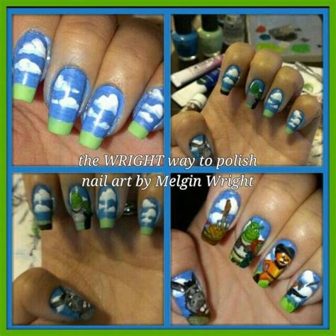 Shrek Inspired Hand Painted Nail Art Painted With Nail Polish And