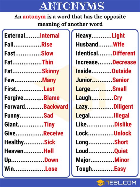 Antonyms Examples For Grade 2