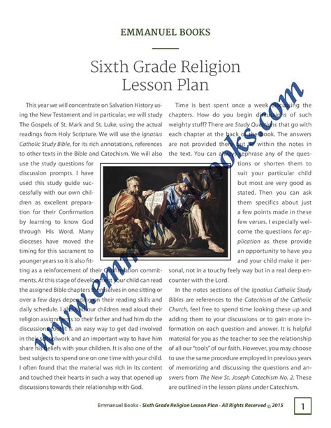 Sixth Grade Religion Lesson Plan Catholic Homeschool Online