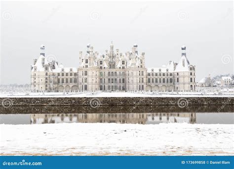 Chambord Castles In Winter Under Snow Loire Valley France Stock Photo