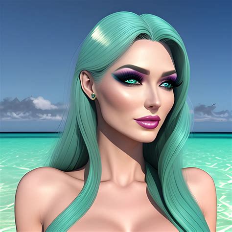 3d hd mermaid girl makeup long hair fantasy realistic arthub ai