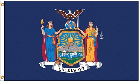 The new york flag, one of unusually wide proportion, follows a common pattern for u.s. NYLGLO New York State Flag, 5 ftH x 8 ftW, Indoor, Outdoor - 5JFN0|143880 - Grainger