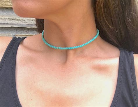 beaded turquoise choker with magnesite stone small and simple etsy turquoise choker choker
