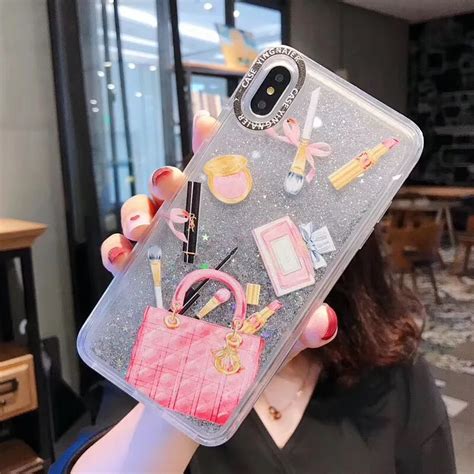 Xsmax Fashion Trendy Make Up Silver Sand Flowing Phone Case Clear