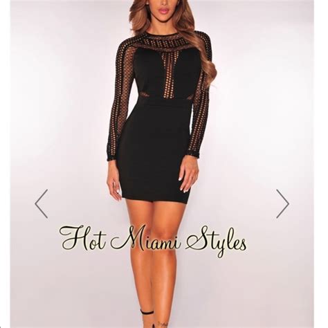 Hot Miami Styles Dresses Black Net Long Sleeve Dress Hot Miami Styles Poshmark