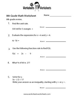 The videos, games, quizzes and worksheets make excellent materials for math teachers, math educators and parents. 8th Grade Math Worksheets - Free Printable Worksheets for ...