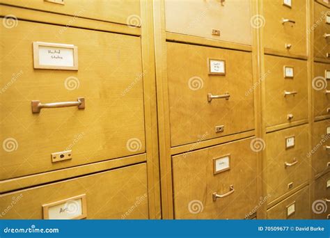 Library Index Card Cabinets Wooden Education Filing School Stock Image