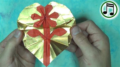 Origami Flower Heart Pop Up Card With Music Youtube