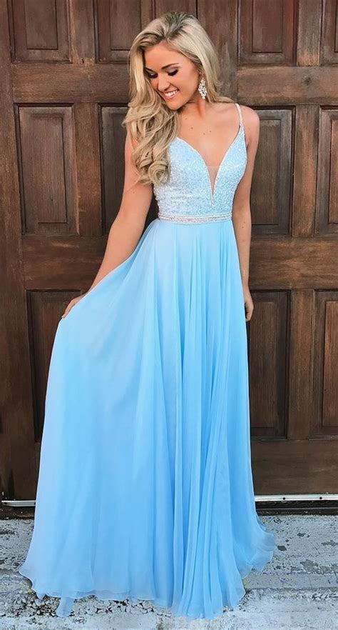 Elegant Blue Long Prom Dress 2019 Prom Dress Spaghetti Straps Blue Long Prom Prom Dresses