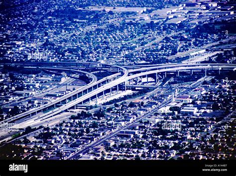 Aerial View Of Major Freeway Intersection Los Angeles California Stock