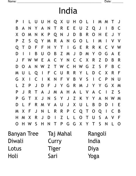 India Wordsearch Wordmint