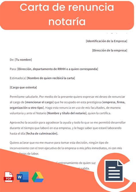 Carta De Renuncia Notarial Rellena Online Word Pdf