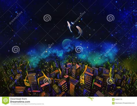 Illustration The City And The Fantastic Starry Night