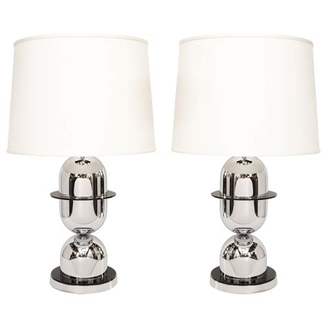 Pair Of Italian Modern Polished Chrome And Lucite Table Lamps At 1stdibs