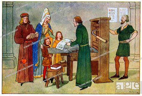 The Printer William Caxton Checking A Proof Printed The First English