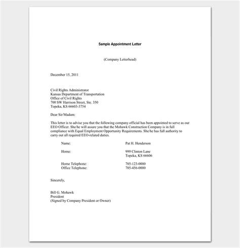 company appointment letter  docs  word   format