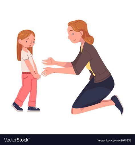 Mother Talking To Her Sad Daughter Supporting Vector Image