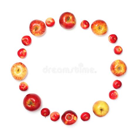 Different Red Apples Fruits In A Row Isolated On White Stock Photo
