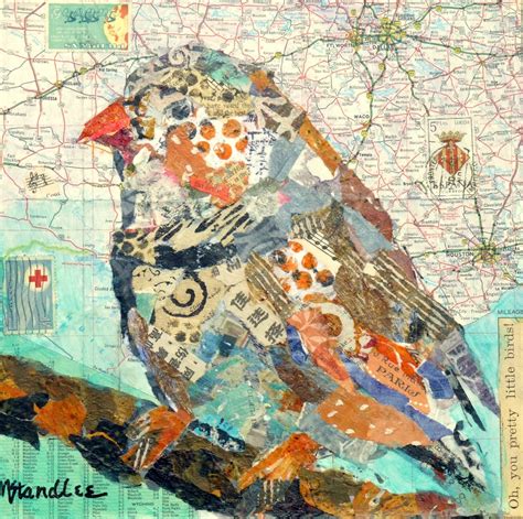 Nancy Standlee Fine Art Torn Paper Collage Pretty Bird 13065 Day 2